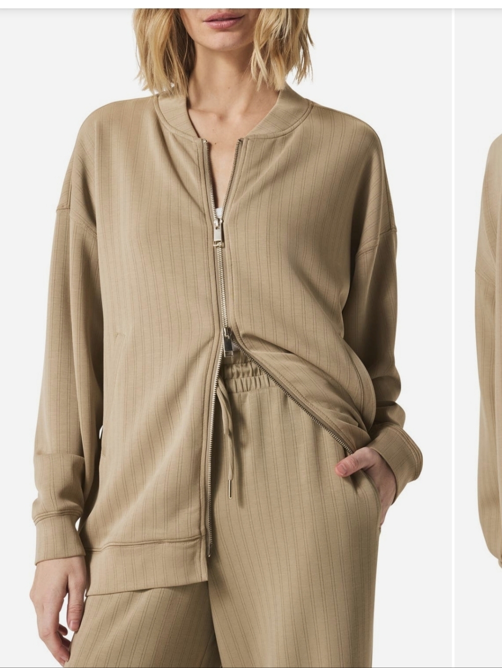 Splendid Scuba Knit Zip Up Tan Jacket -‎ Casual Lightweight Coat